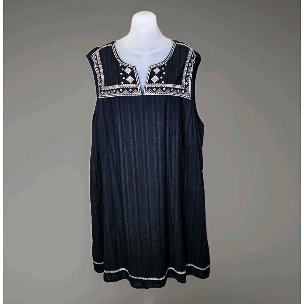 J.Jill Cotton Shift Dress 4X Embroidered Resortwear Black Quiet Luxury Beach - Picture 3 of 16